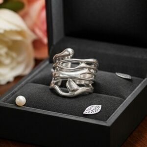 Silver Statement Ring with Organic Design